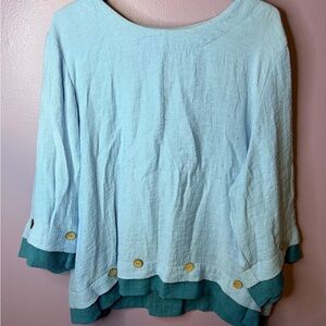 Norm Thompson Light Blue and Teal Blouse